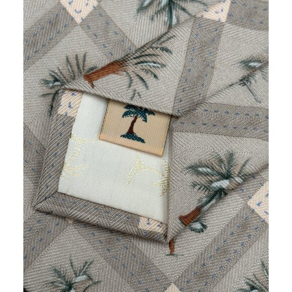 TOMMY BAHAMA Tie Men's 100% Silk Brown Green Strips Palm Trees Windy GUC - Picture 6 of 9